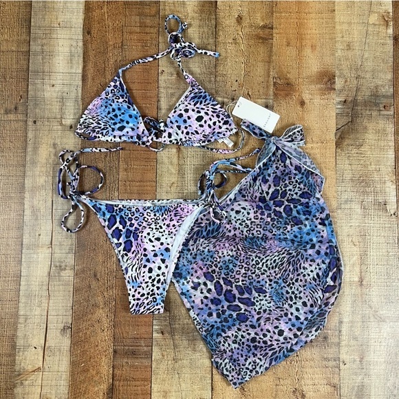 NEW Ekouaer Large Triangle Bikini Set Cover Up Tie Dye Animal Print Pastel Pool - Picture 5 of 16